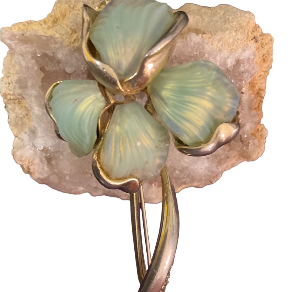 Art Nouveau Vintage Iridescent  Glass Aqua Brooch Pin